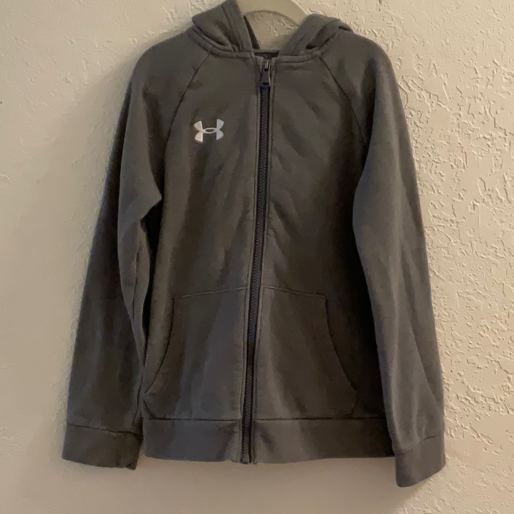 Under Armour Boy’s Gray/White, Full-Zip Fleece Hoodie - Boys Size YSM